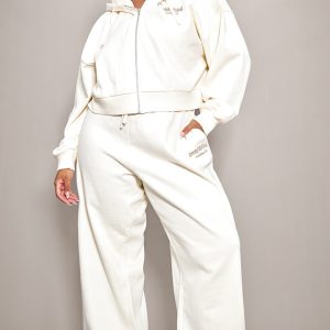 PRETTYLITTLETHING Plus Sand Printed Premium Wide Leg Joggers