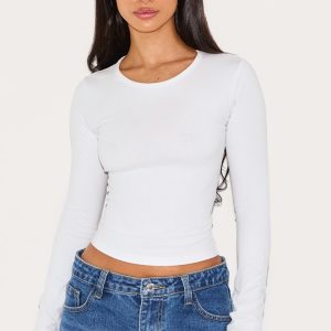 Petite White Premium Cotton Long Sleeve Fitted T-shirt