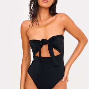 Black Bow Front Cut Out Swimsuit