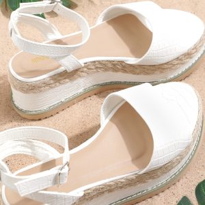 White Croc Faux Leather Flatform Sandal
