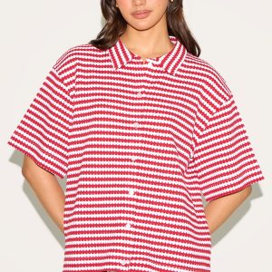 Red Stripe Textured Stripe Shirt