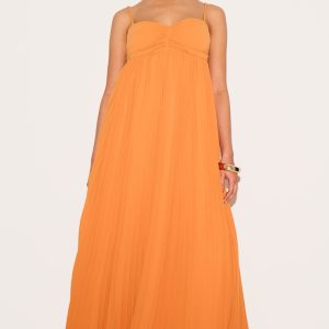 Petite Orange Plisse Maxi Dress