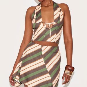 Green Striped Halterneck Top