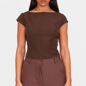 Chocolate Woven Boatneck Top