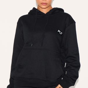 PRETTYLITTLETHING Petite Black Badge Detail Oversize Hoodie