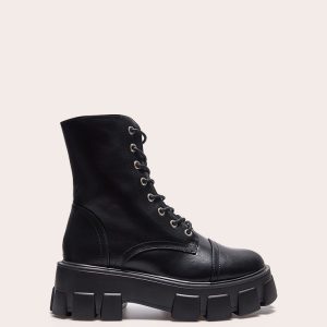 Black Wide Fit Lace Up Extreme Chunky Hiker Boots