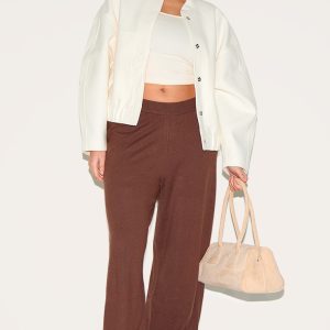 Plus Chocolate Basic Knit Wide Leg Trousers