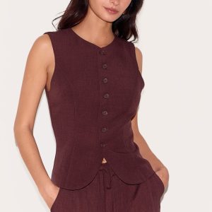 Wine Tailored Woven Waistcoat