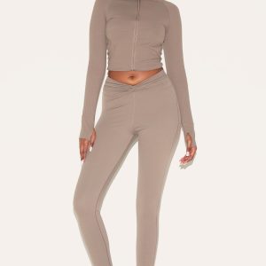 Brown Sculpt Twist Front Gym Leggings