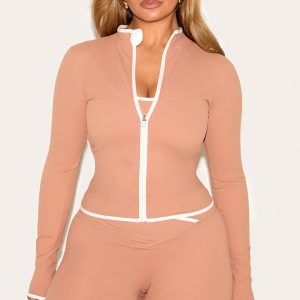 Shape Mocha Active Contrast Binding Zip Up Jacket