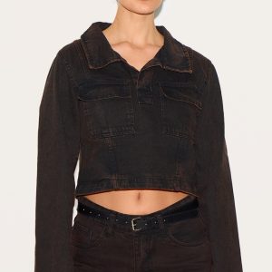 Dark Chocolate Long Sleeve Denim Rugby Shirt