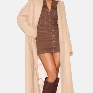 Chocolate  Twill Contrast Stitch Button Down Micro Mini Skirt