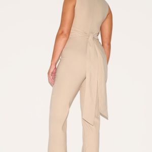 Shape Stone Stretch Woven Tailored High Neck Wide Leg Jumpsuit