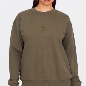 PRETTYLITTLETHING Olive Premium Embossed Oversized Fit Sweatshirt