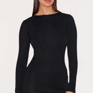 Basic Black Jersey Long Sleeve Bodycon Dress