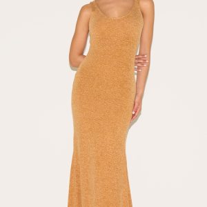 Petite Burnt Orange Fine Knit Maxi Dress