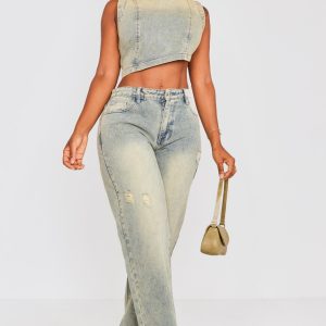 Shape Indigo Vintage Wash Washed Denim Wide Leg Jeans