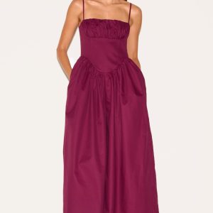 Plum Premium Ruched Corset Detail Wide Leg Jumpsuit