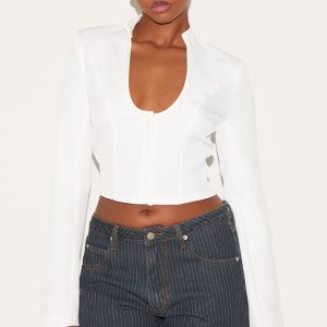White Plunge Scoop Neck Shirt