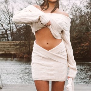 Cream Cable Cross Front Wrap Knit Jumper