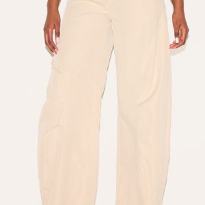 Stone Woven Tailored Barrel Leg Trousers