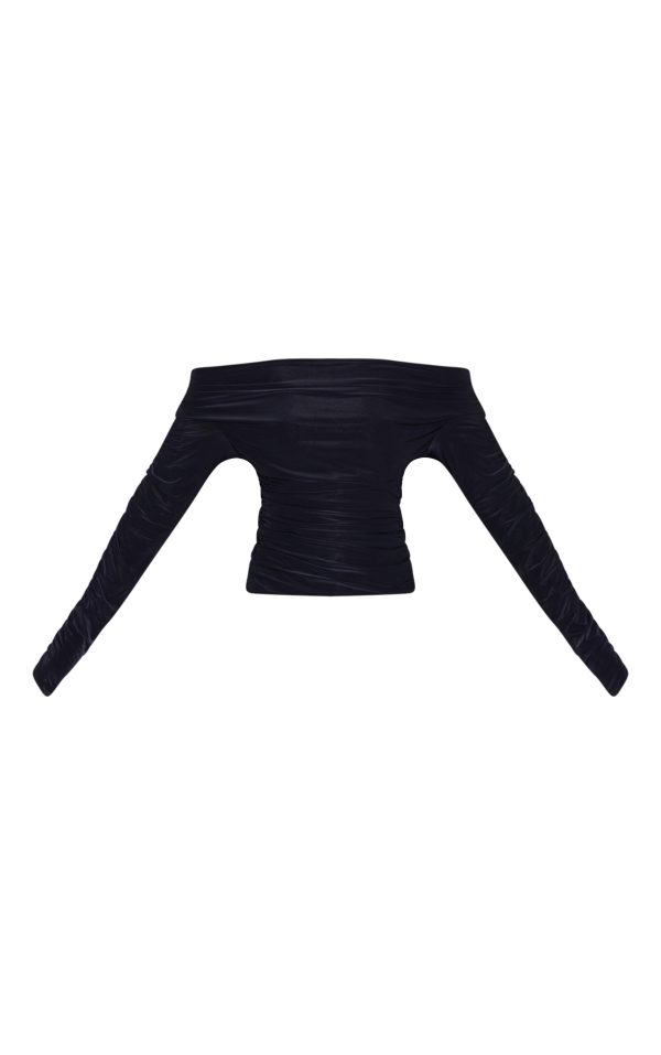 e599b46044660594cd2248be330ac7ec070832a4_CNM5811_5_black_double_layer_slinky_ruched_detail_bardot_long_sleeve_top