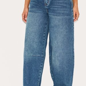 Petite Blue Denim Seam Detail Barrel Leg Jeans