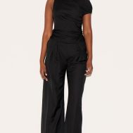 e5c81a17f742068646d81544f1a5bb0ee9b65323_CNM0443_1_black_woven_ruched_one_sleeve_jumpsuit