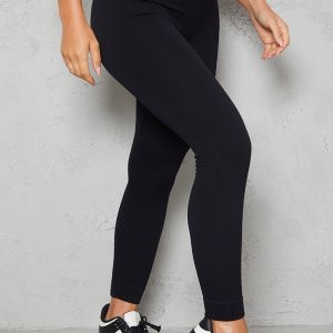 Black Structured Contour Rib Cuffed Detail Leggings