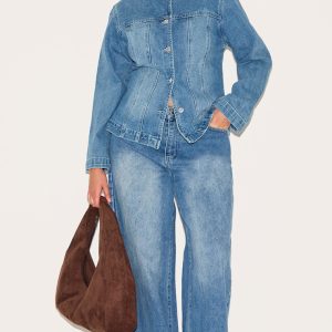 Plus Mid Blue Wash Wide Leg Jeans