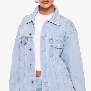 PRETTYLITTLETHING Light Blue Wash Oversized Boyfriend Denim Jacket