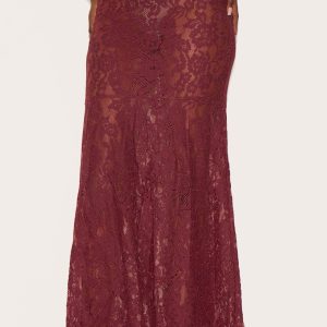 Plum Floral Lace Sheer Maxi Skirt