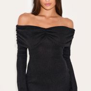 e6af80d9f744ada71effed132058b0a004f19729_CNM0599_1_black_brushed_rib_bardot_long_sleeve_bodycon_dress
