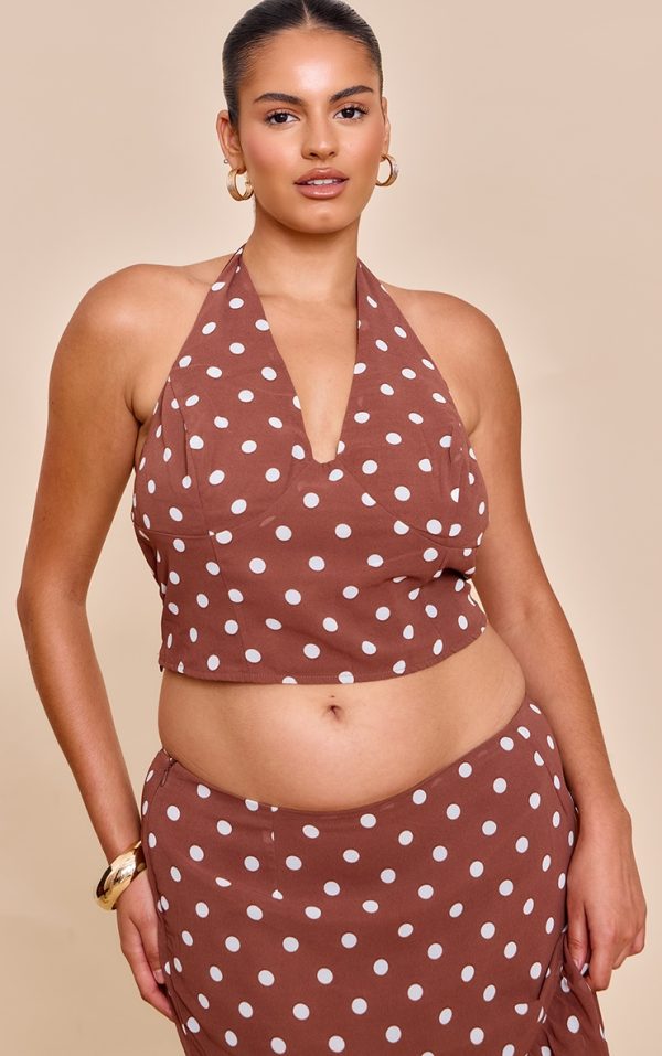 e7486092e43b5e6ea784b123fa4d538d9b7d224c_CNM7201_1_plus_chocolate_polka_dot_halterneck_chiffon_top