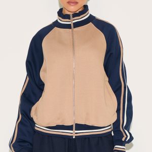 Navy Contrast Panel Detail Zip Up Sweatshirt