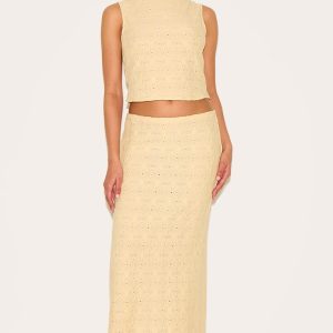 Petite Butter Cream Textured Low Rise Maxi Skirt