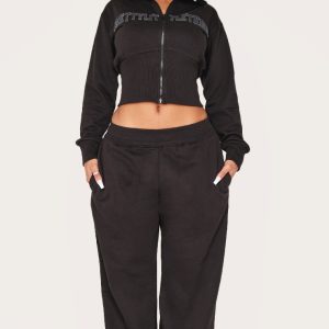 Shape Black Waistband Detail Wide Leg Joggers