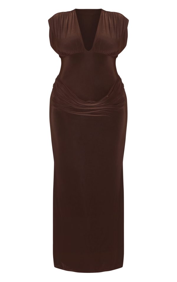 e7a60790c1e81b25063ee2e33ea34d9251d5a664_CNN0726_5_plus_chocolate_double_layer_plunge_ruched_shoulder_drape_waist_maxi_dress