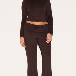 Plus Chocolate Foldover Soft Touch Trousers