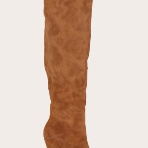 Camel Faux Suede Point Toe Over The Knee Heeled Boot