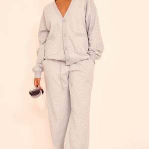 Grey Marl Wide Leg Drawstring Joggers