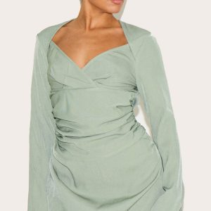 Shape Olive Woven Tailored Square Neck Ruched Side Flippy Mini Dress
