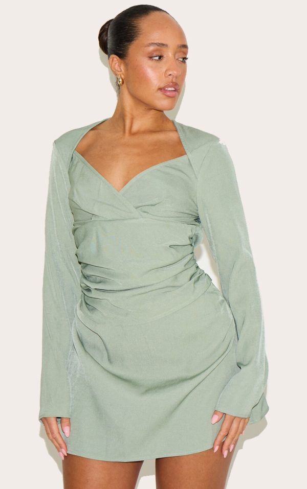 e8130900341ab6a1e4b87dccf383f72dafd61f99_CNM1371_1_shape_olive_woven_tailored_square_neck_ruched_side_flippy_mini_dress