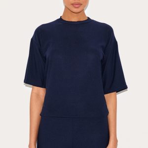 Navy Soft Touch Ruched Oversized Short Sleeve T-shirt