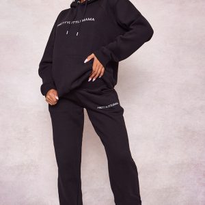 Maternity Black Embroidered Pretty Little Mama Joggers