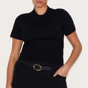 Plus Black Basic Knit T Shirt