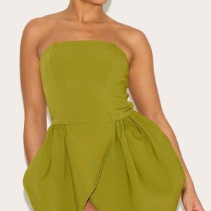 Shape Olive Woven Bandeau Tulip Mini Dress