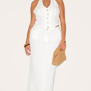 Plus White Tailored Woven Maxi Skirt
