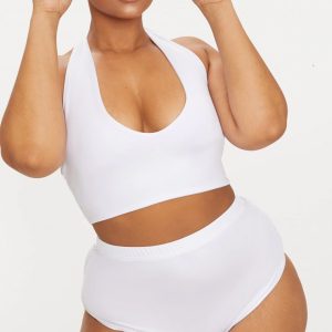 Plus White High Waist Halterneck Bikini Set