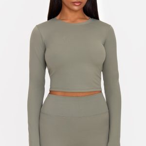 Olive Ultimate Sculpt Long Sleeve Crop Gym Top